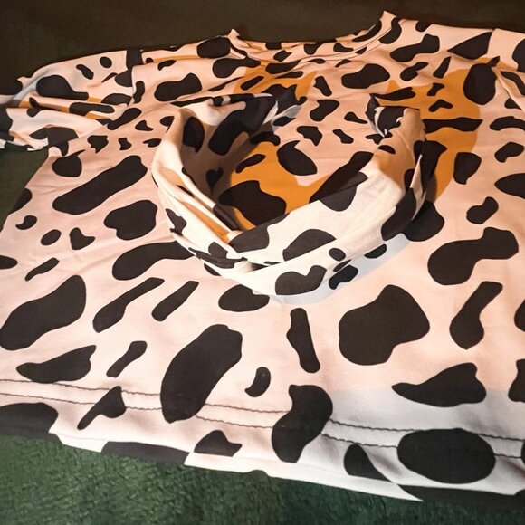 NWOT Cow Print, long sleeve crop top + Headband Dolls Kill Size Small - Picture 6 of 6